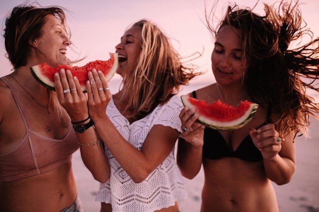 women on the beach