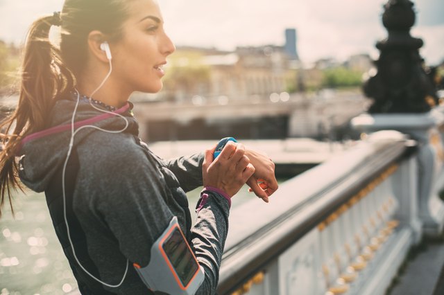 Runner using smart watch