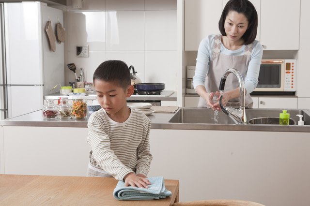 Boy Wiping Table by Duster