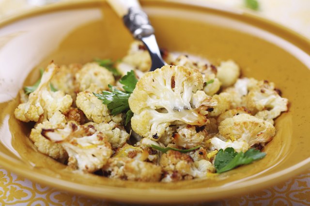 Roasted cauliflower with lemon peel and garlic.