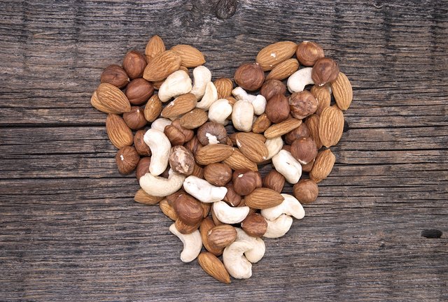 Shape of heart made from almonds, cashews and hazelnuts