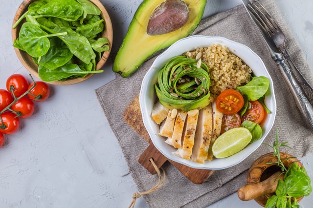 Fresh healthy salad in bowl and ingredients