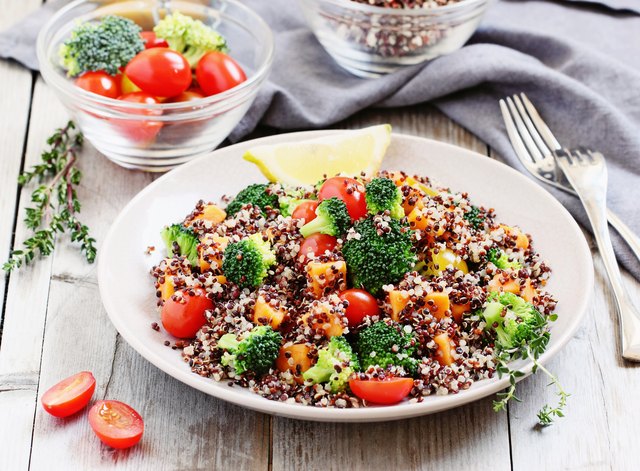 Quinoa salad with broccoli,sweet potatoes and tomatoes